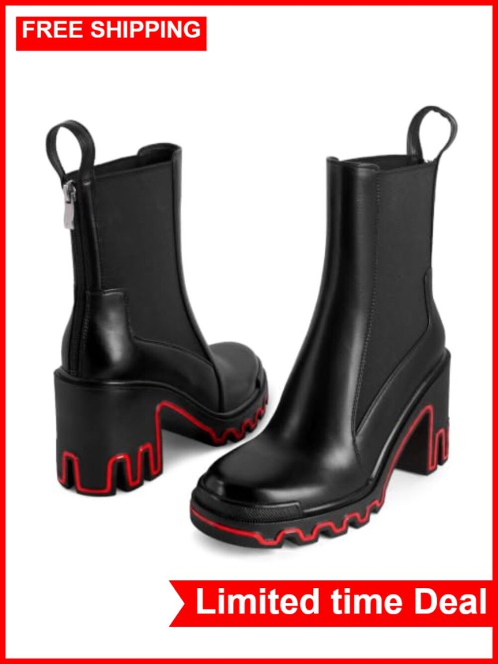 Chelsea Ankle Boots Chunky Platform Heeled Booties Faux Leather | Women's